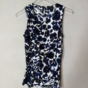 Ann Taylor Sleeveless Blouse Floral Top Women's Size 6 Front Ruffle Side Zipper